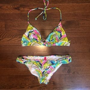 Victoria’s Secret Tropical Print‎ Bikini M Pink Green